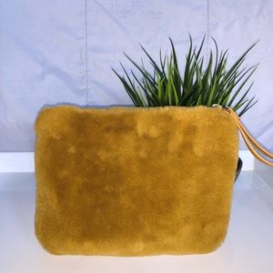 Faux Fur Mustard Colored Wristlet